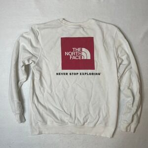 The North Face Mens Crew Neck‎ Sweatshirt White Logo Red Square Pullover M